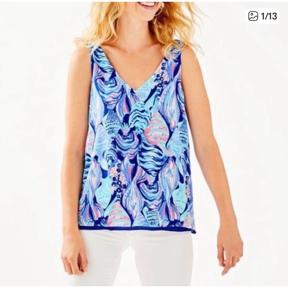 Lilly Pulitzer Florin Reversible Tank Twilight Blue Scale Up Sz M NWOT Preppy - Picture 1 of 7